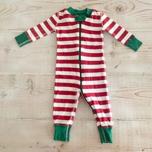 Hanna Andersson holiday Baby Zip Sleeper red white& green striped organic cotton